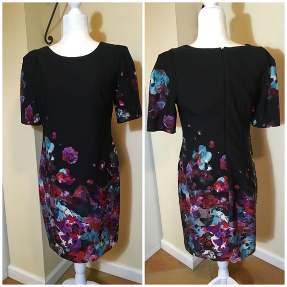 DR Collection Dresses & Skirts - Classic Black and Watercolor Floral Sheath Dress